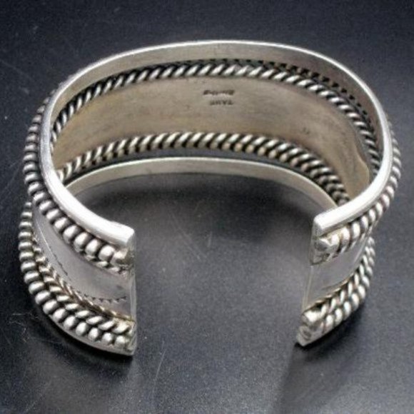 Signed TAHE Native American Large Sterling Silver Cuff Bracelet - Picture 4 of 4